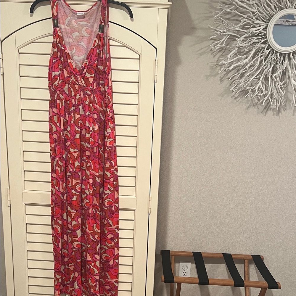 Venus Vibrant Pink and Red Patterned Maxi Dress L 44
